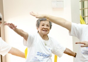 One of the oldest SCOPE Program participants, Madam Leow thoroughly enjoys the group exercises.